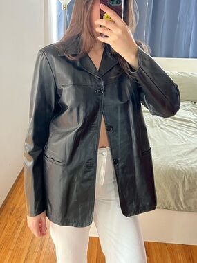 Vintage Black Leather Button-Front Jacket